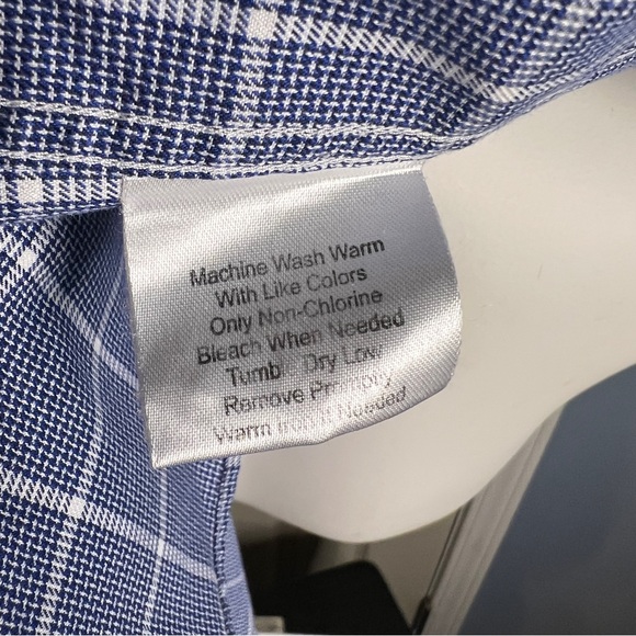 Egara Woven Dress Shirt Adult Large Blue Check Long Sleeve Button Up Cotton Mens - Picture 3 of 5